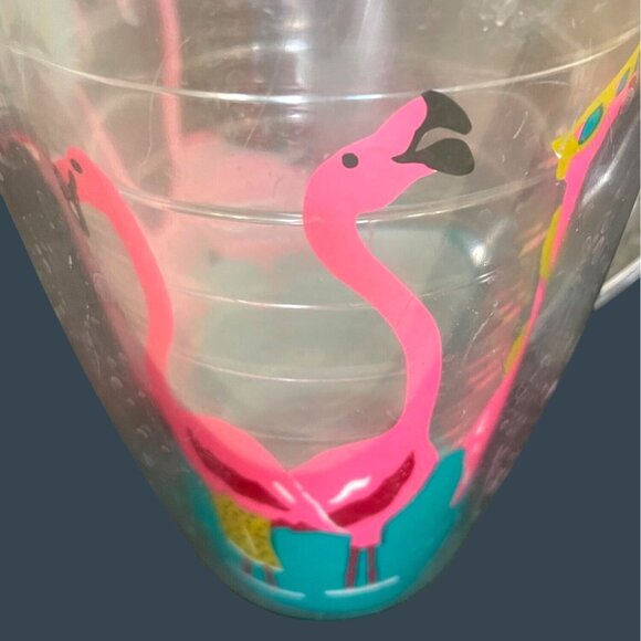 Retro Pink Flamingo Pitcher 64oz Insulated Clear Plastic Lid Fun Pool Party VTG - Picture 4 of 8